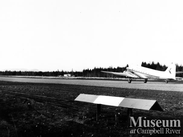PWA airplane on runway at the Campbell River Airport