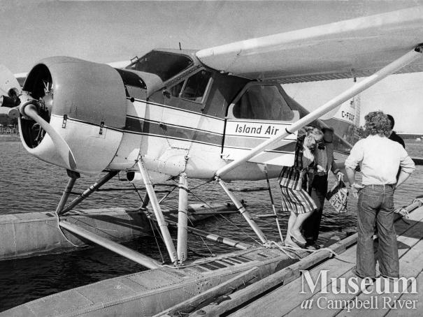Island Air float plane at dock at Tyee Spit, 1976.