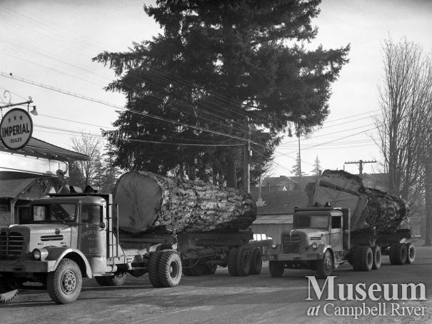 Quinsam Trucking vehicles in front of Imperial Fuel, Campbellton